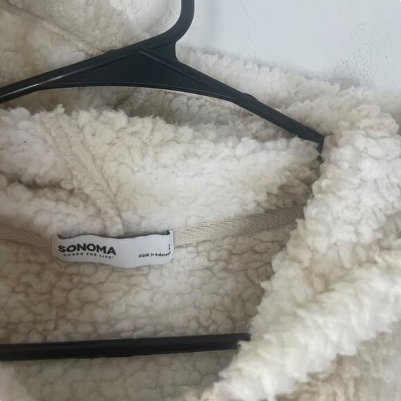 Sonoma Women's Size Large Sherpa Tan Cream Sherpa Hooded Sweater - Picture 5 of 9